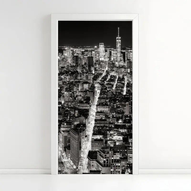 Türaufkleber monochrome stadtansicht bei nacht