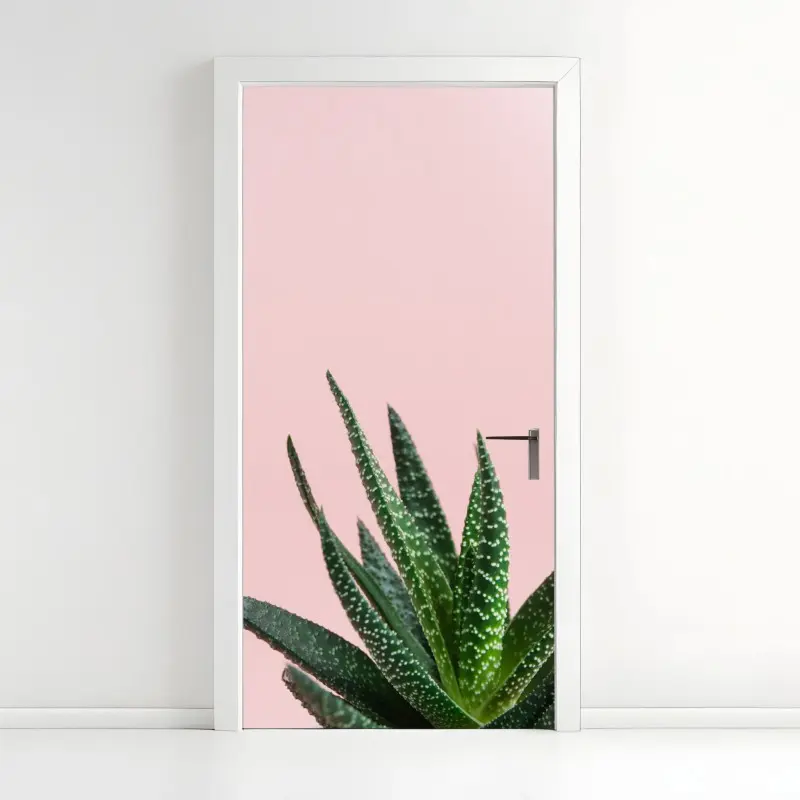 Türaufkleber grüner aloes auf rosa hintergrund