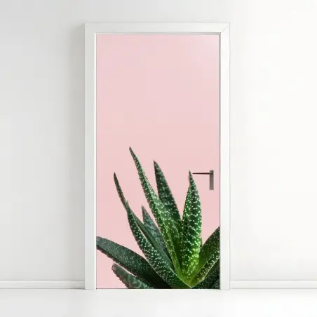 Türaufkleber grüner aloes auf rosa hintergrund – Pixers®