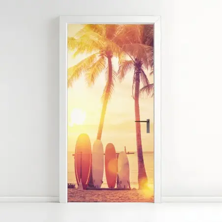 Türaufkleber tropischer sonnenuntergang mit surfboards – Pixers®