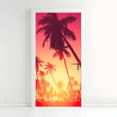 Türaufkleber tropischer sonnenuntergang mit palmen – Pixers®