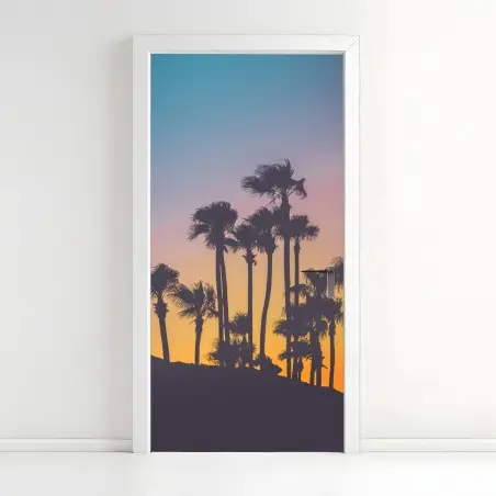 Türaufkleber retro tropische palmen bei sonnenuntergang – Pixers®