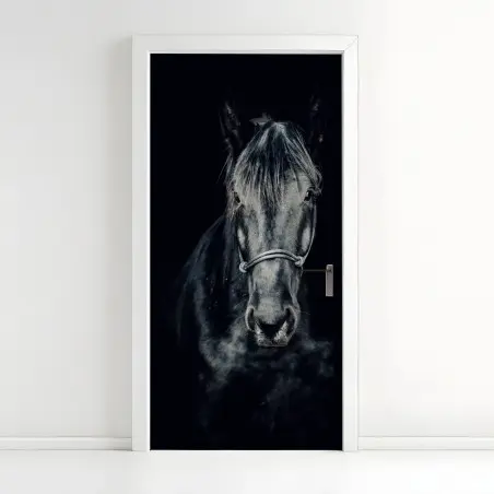 Türaufkleber majestätisches schwarzes pferdeporträt – Pixers®
