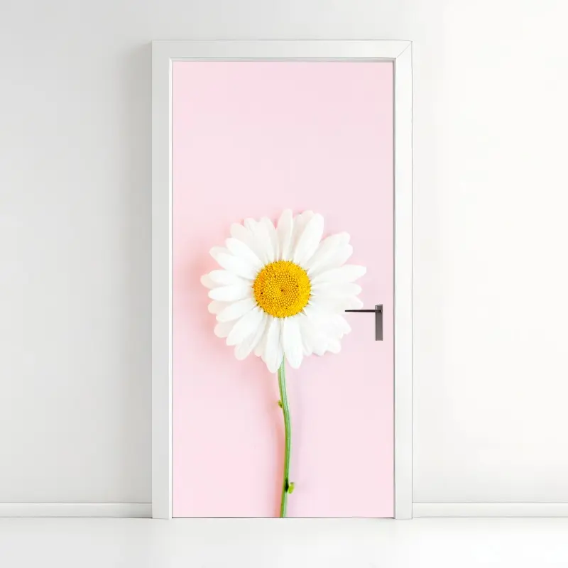 Türaufkleber weißes gänseblümchen auf pastellrosa hintergrund