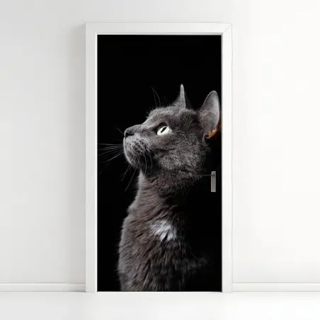 Türaufkleber elegantes porträt einer grauen katze – Pixers®