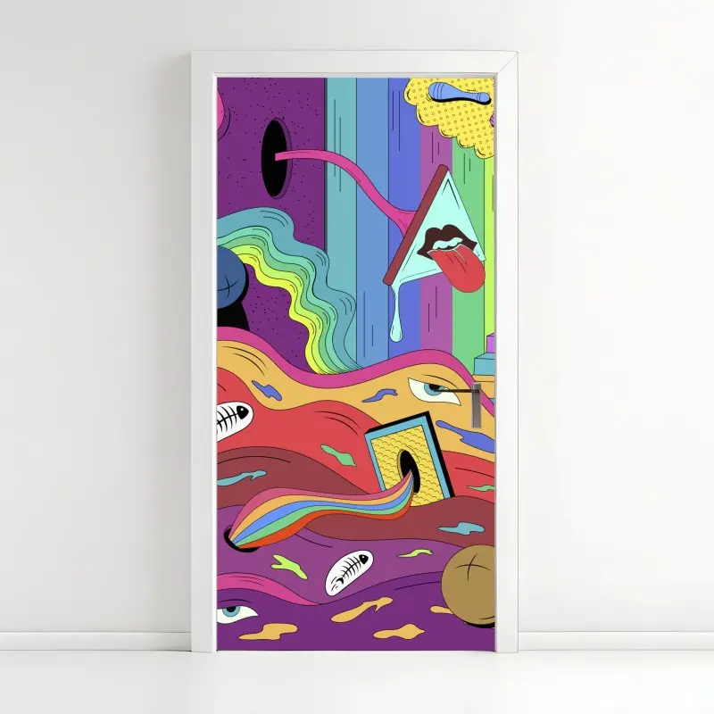 Türaufkleber psychedelische pop-art traumlandschaft