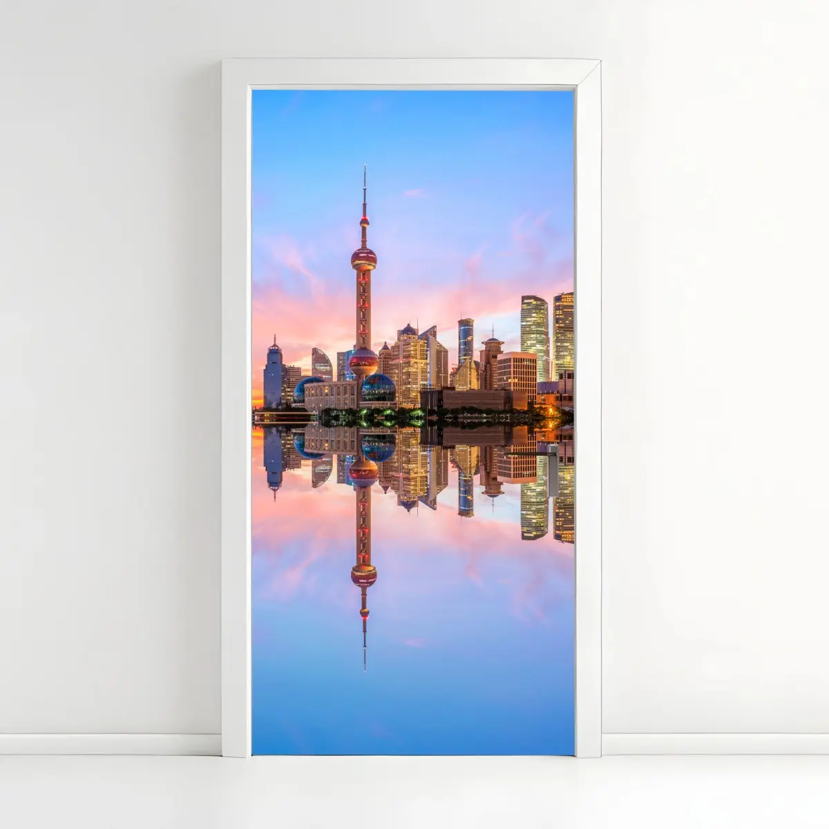 Türaufkleber Shanghai skyline bei sonnenaufgang – Pixers®