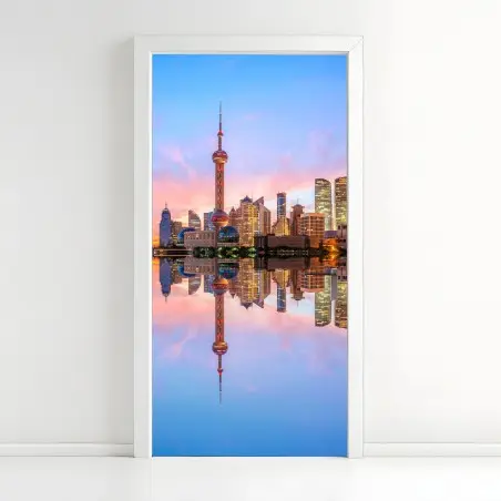 Türaufkleber Shanghai skyline bei sonnenaufgang – Pixers®