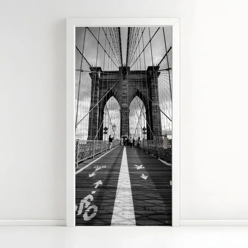 Türaufkleber Brooklyn Bridge perspektive in monochrom