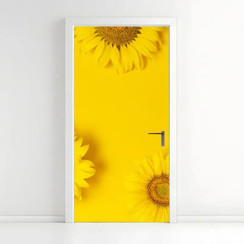 Türaufkleber drei sonnenblumen auf gelbem hintergrund