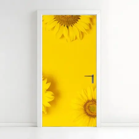 Türaufkleber drei sonnenblumen auf gelbem hintergrund – Pixers®