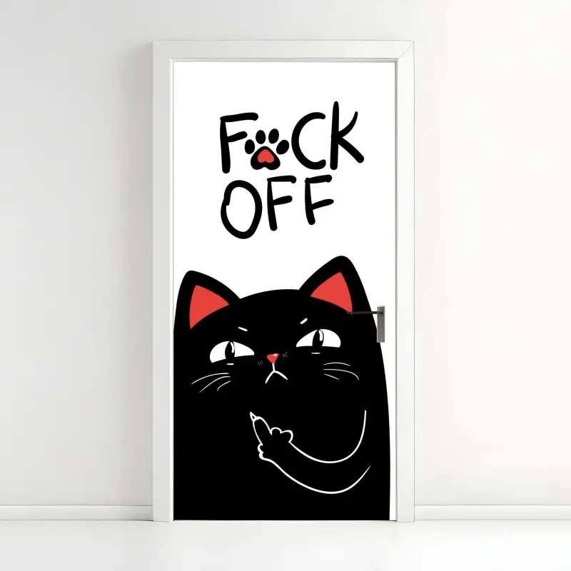 Türaufkleber freche schwarze katze mit attitude