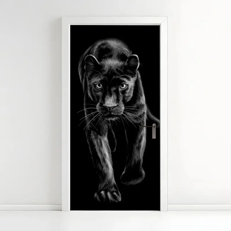 Türaufkleber schreitender schwarzer panther illustration
