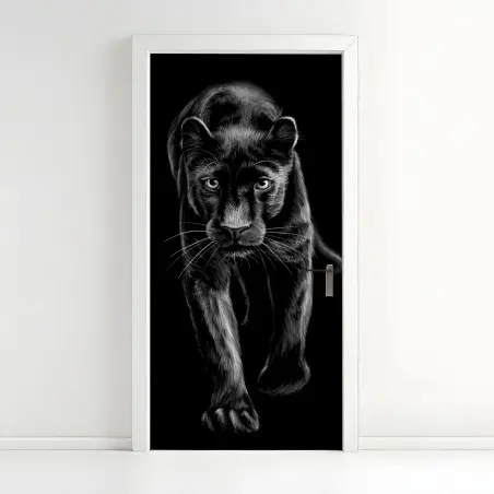 Türaufkleber schreitender schwarzer panther illustration – Pixers®