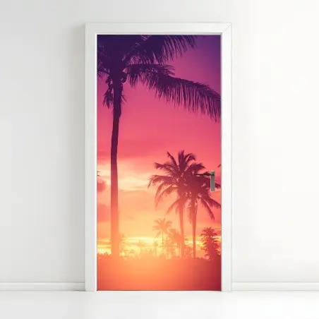 Türaufkleber tropischer sonnenuntergang mit palmen – Pixers®