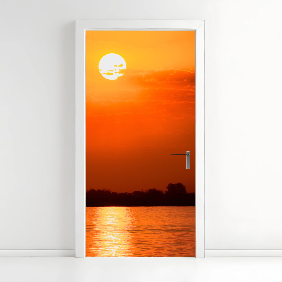 Türaufkleber goldener sonnenuntergang über ruhigem see – Pixers®