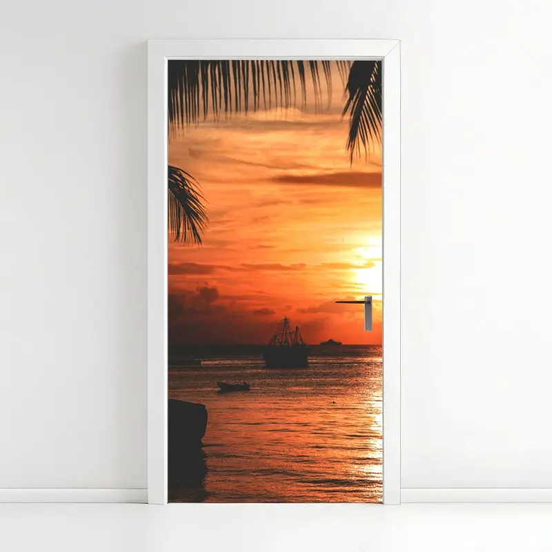 Türaufkleber tropischer sonnenuntergang am meer
