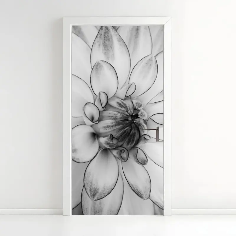 Türaufkleber monochrome nahaufnahme einer dahlie