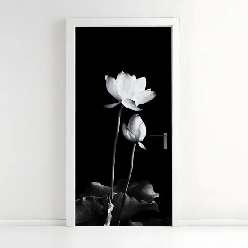 Türaufkleber weißer lotus in monochrom