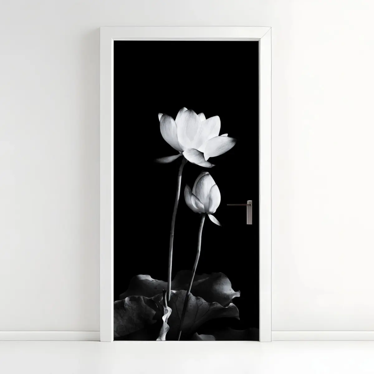 Türaufkleber weißer lotus in monochrom – Pixers®