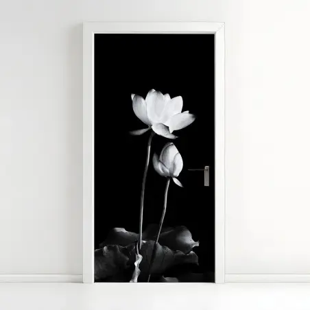 Türaufkleber weißer lotus in monochrom – Pixers®