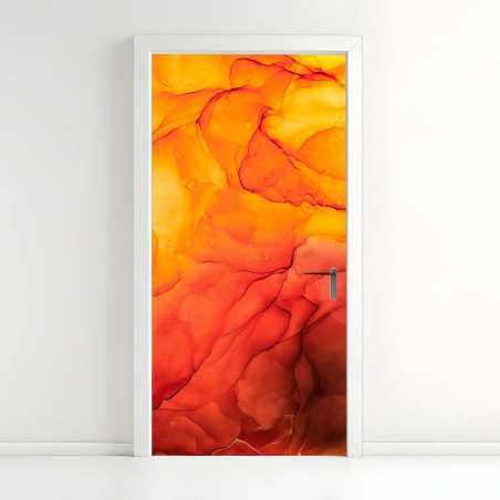 Türaufkleber lebendige orange abstrakte alkoholkunst – Pixers®