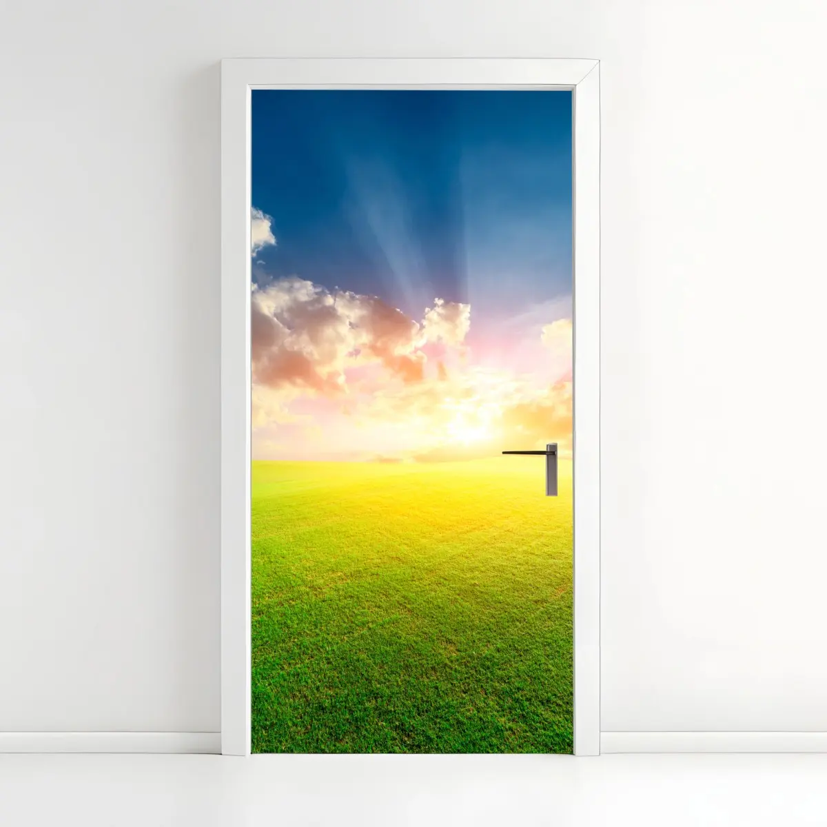 Türaufkleber sonnenbeschienene wiese bei sonnenuntergang – Pixers®