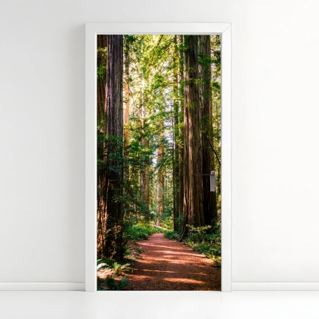 Türaufkleber majestätischer weg im sekwoienwald – Pixers®