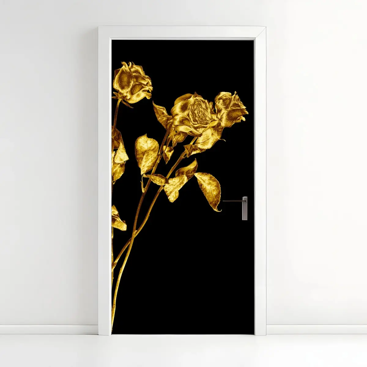 Türaufkleber goldene rosen vor schwarzem hintergrund – Pixers®