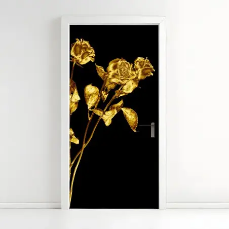 Türaufkleber goldene rosen vor schwarzem hintergrund – Pixers®