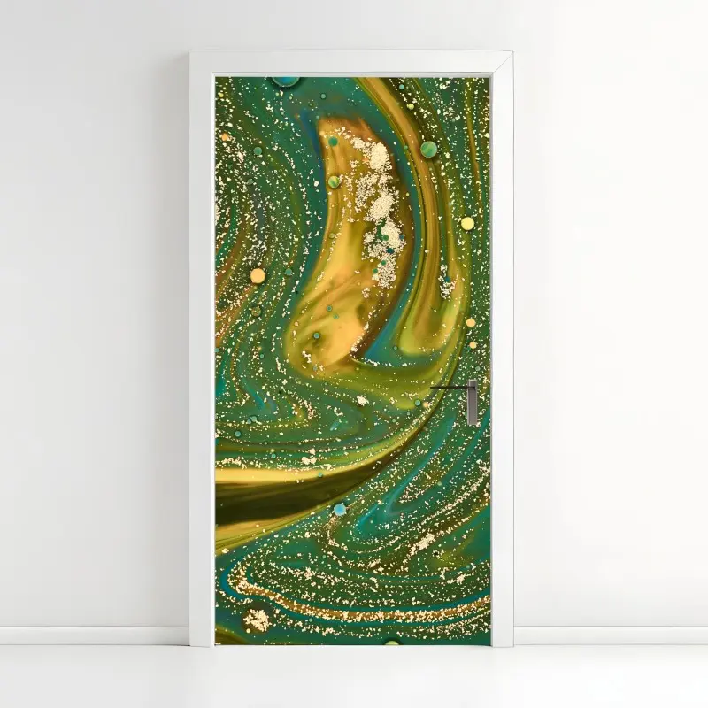 Türaufkleber grün-goldene flüssige marmorierte kunst