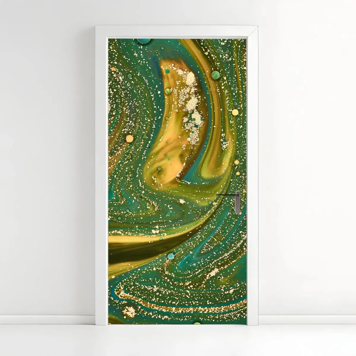 Türaufkleber grün-goldene flüssige marmorierte kunst – Pixers®