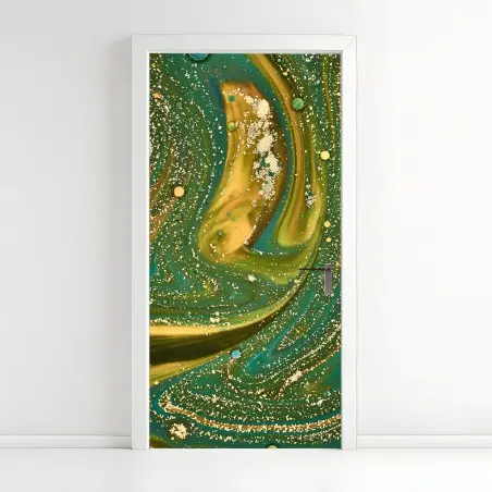 Türaufkleber grün-goldene flüssige marmorierte kunst – Pixers®