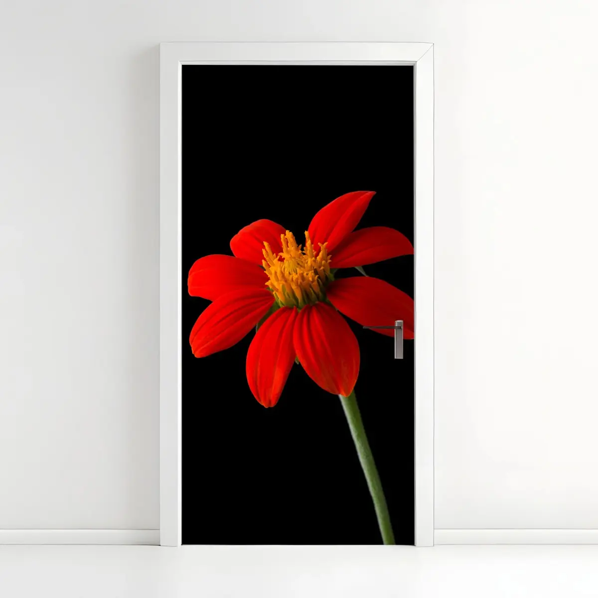 Türaufkleber leuchtende mexikanische sonnenblume auf schwarzem hintergrund – Pixers®