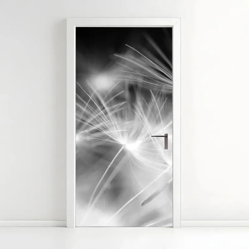 Türaufkleber zarte löwenzahnsamen in monochrom