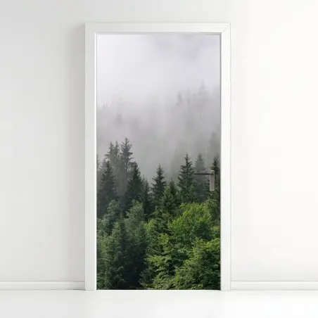 Türaufkleber nebliger immergrüner wald panorama – Pixers®