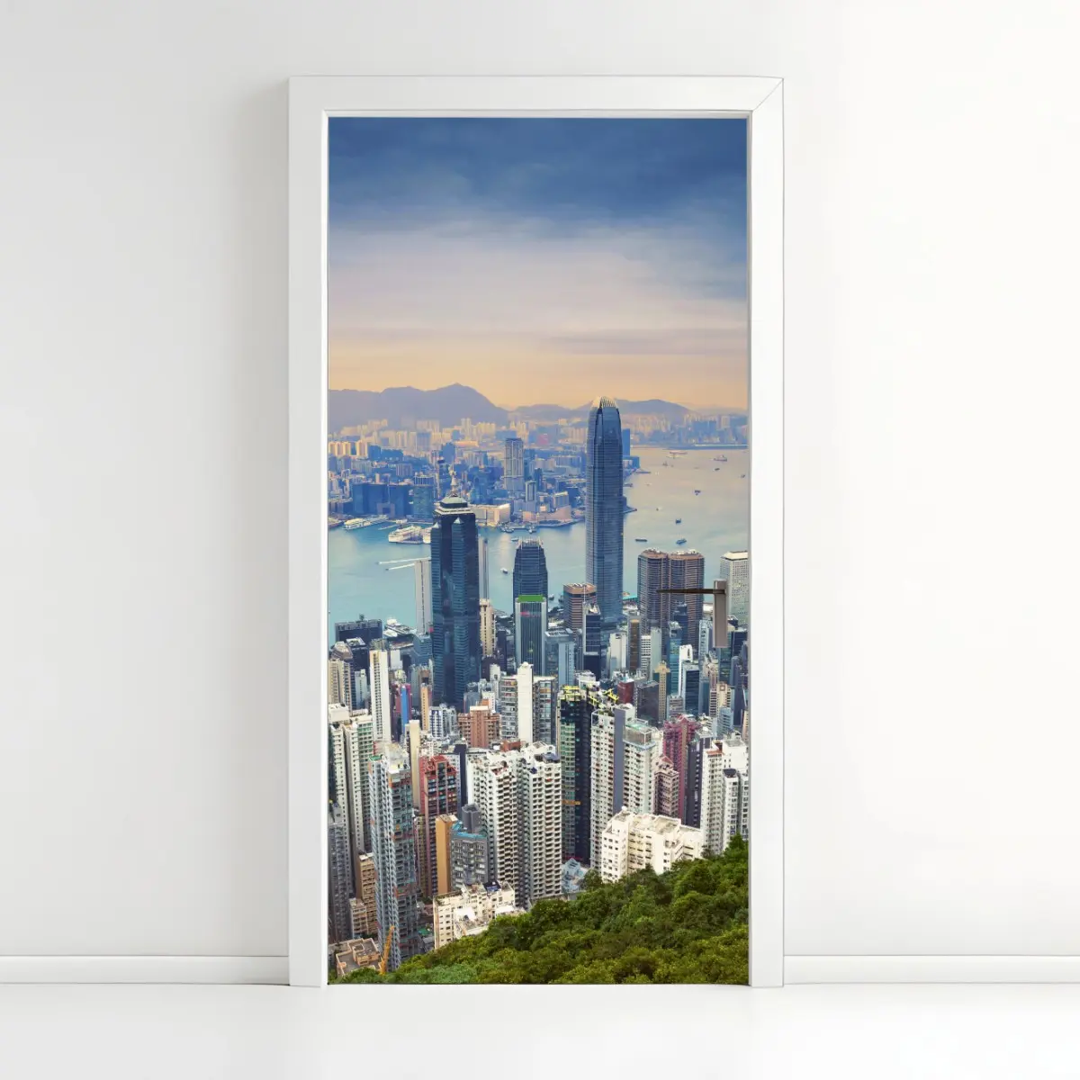 Türaufkleber Hong Kong stadtpanorama bei dämmerung – Pixers®