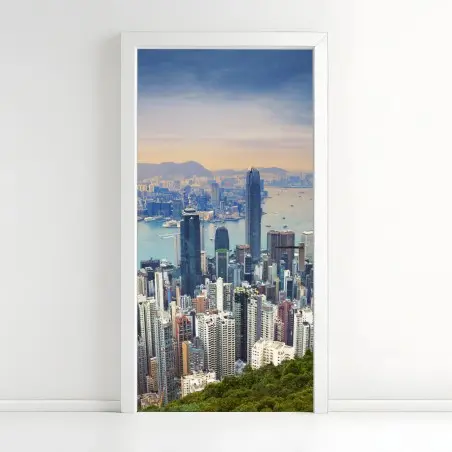 Türaufkleber Hong Kong stadtpanorama bei dämmerung – Pixers®
