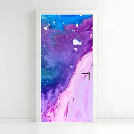Türaufkleber lebendige blau-violette abstrakte acrylmalerei – Pixers®
