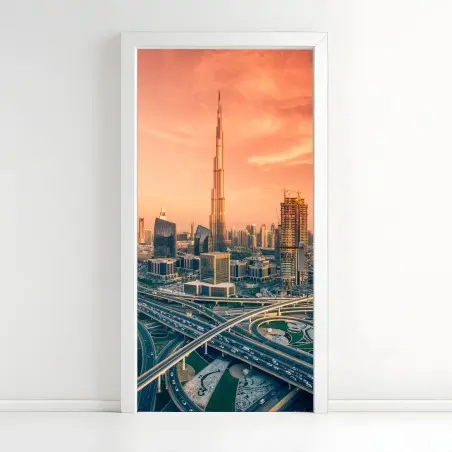 Türaufkleber Dubai skyline bei sonnenuntergang – Pixers®