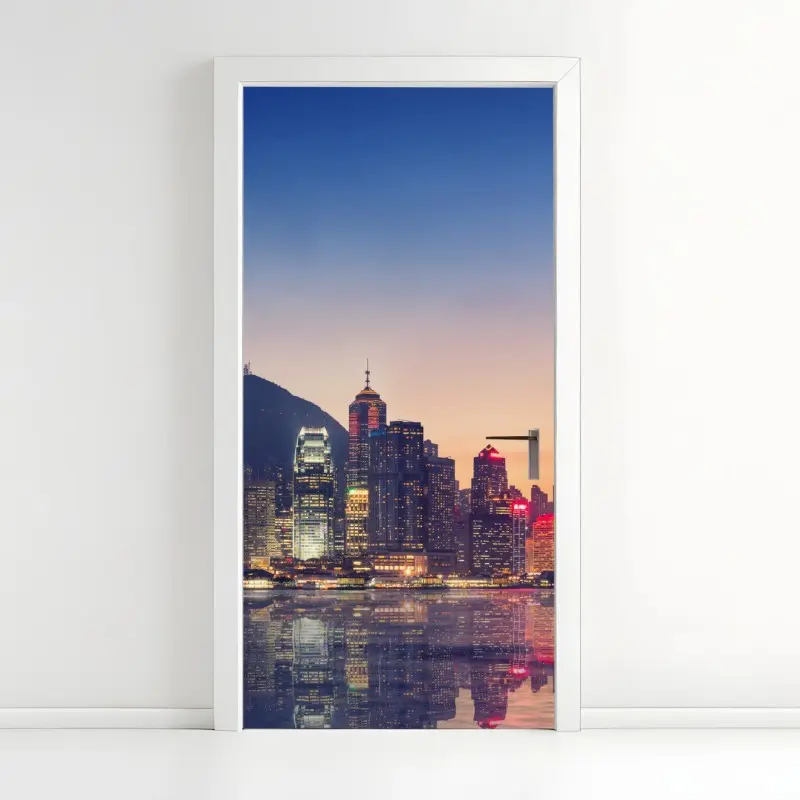 Türaufkleber Hongkong panorama bei dämmerung