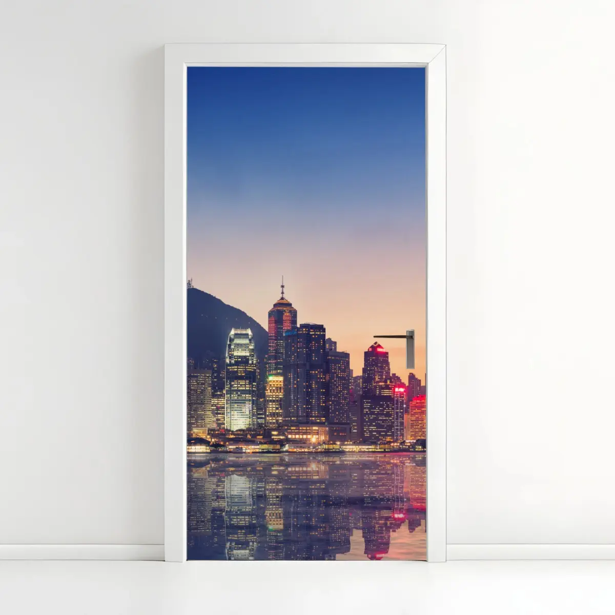 Türaufkleber Hongkong panorama bei dämmerung – Pixers®