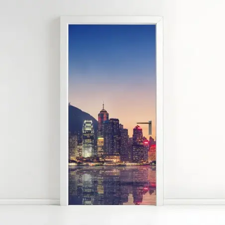 Türaufkleber Hongkong panorama bei dämmerung – Pixers®