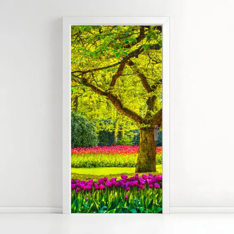 Türaufkleber bunter tulpengarten in Keukenhof