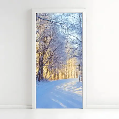 Türaufkleber birkenwald im winter bei sonnenaufgang – Pixers®