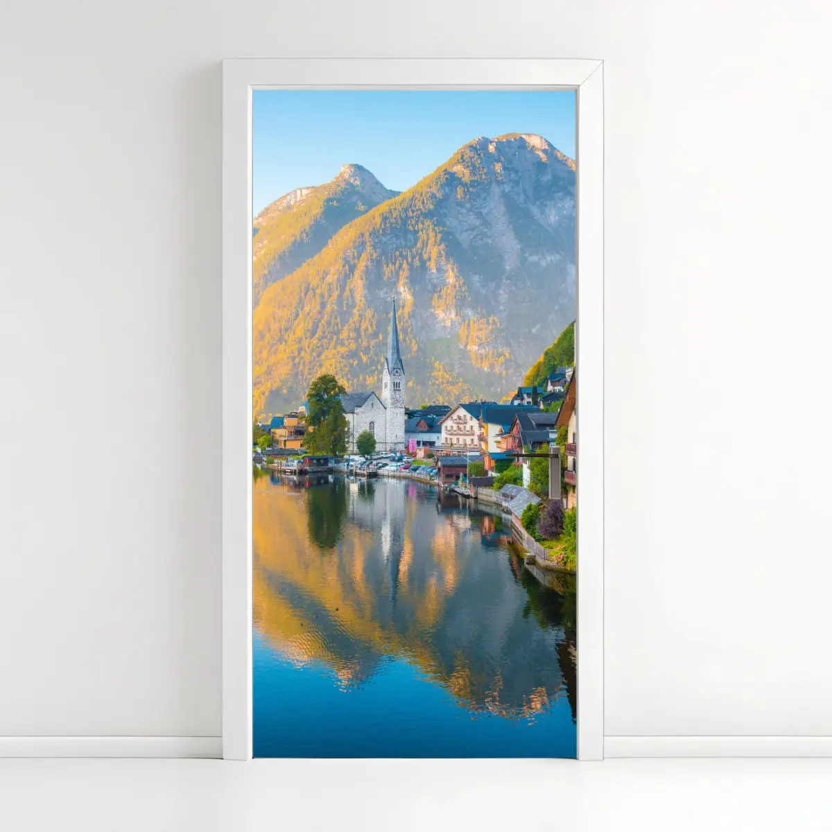 Türaufkleber morgendlicher lichtglanz über Hallstatt am see – Pixers®