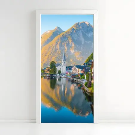 Türaufkleber morgendlicher lichtglanz über Hallstatt am see – Pixers®