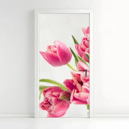 Türaufkleber eleganter strauß rosa tulpen – Pixers®
