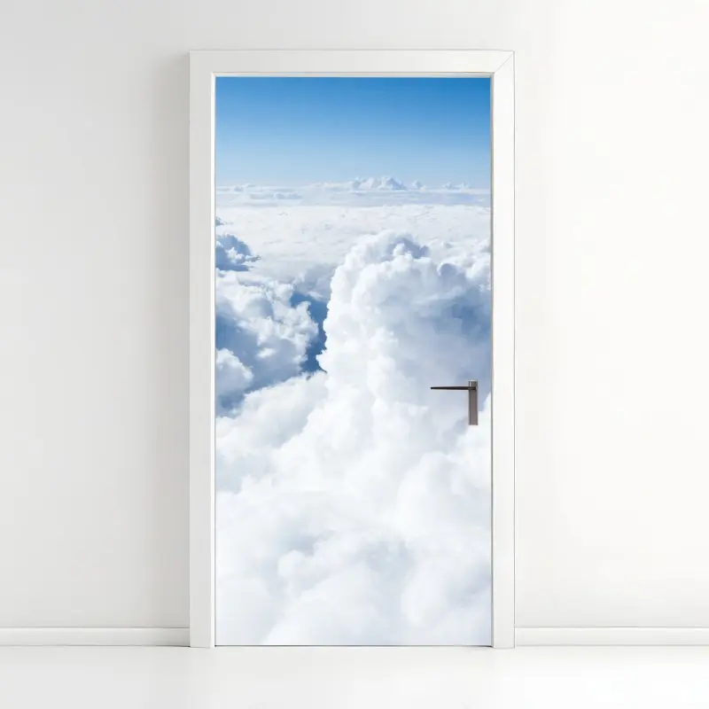 Türaufkleber blick von oben: sanfte wolken und blauer himmel