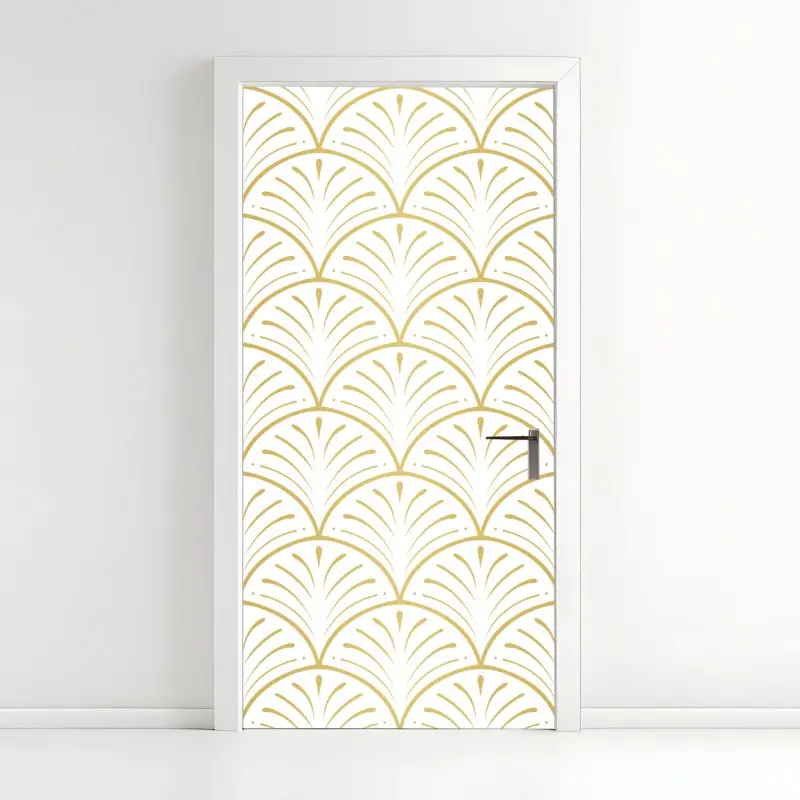 Türaufkleber goldenes art deco fächermuster